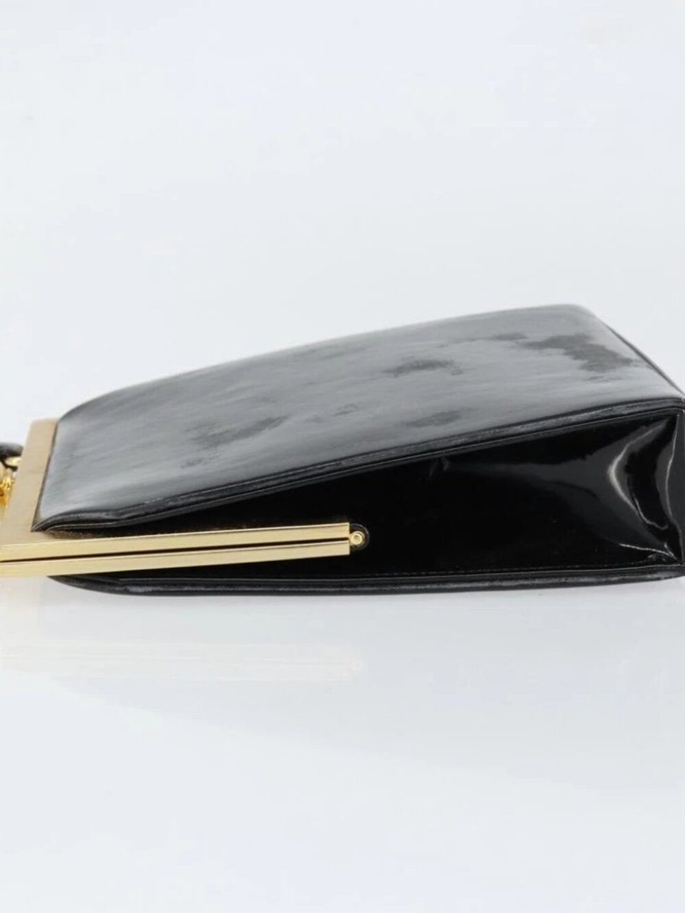 SAINT LAURENT Hand Bag Enamel Black Gold Auth - Picture 5 of 15